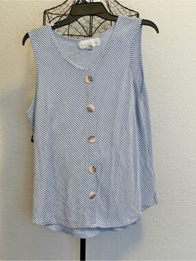 French Laundry Blue and White Striped Button Tank